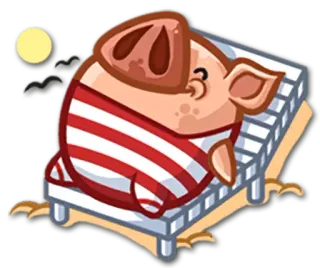 🌴 100d1133 猪, 海滩, 夏天, 太阳, 放松, 卡通 whatsapp sticker