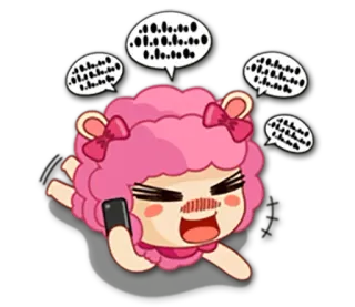 📲 56a6445c 绵羊, 卡通, 生气, 沮丧, 粉色, 打电话, 生气 telegram sticker