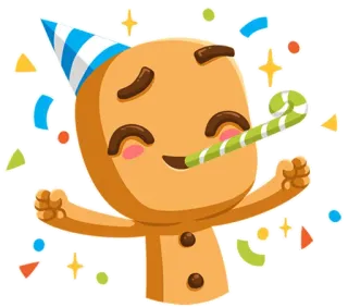 🎉 1b4bc96d パーティー, お祝い, 紙吹雪, 帽子, 笛, 楽しい, ジンジャーブレッドマン telegram sticker