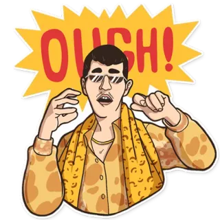 ➕ d9dc8aca OUGH! pria, kacamata hitam, kuning, aduh, ekspresi, stiker whatsapp sticker