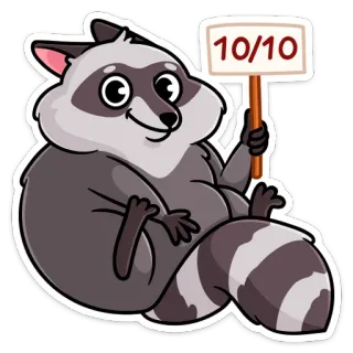 👍 04e6a74f 10/10 แรคคูน, สติกเกอร์, สัตว์, เรตติ้ง, ตลก, น่ารัก telegram sticker