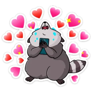 😍 125bd9a6 แรคคูน, หัวใจ, น่ารัก, สัตว์, ความรัก, อีโมจิ, สติกเกอร์ telegram sticker