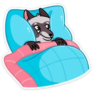 😴 3cc61359 แรคคูน, เตียง, ง่วง, การ์ตูน, สัตว์, น่ารัก, ผ้าห่ม, หมอน telegram sticker