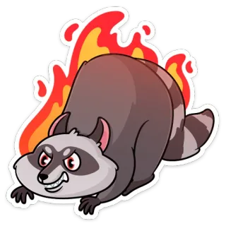 😡 e7e207e2 แรคคูน, ไฟ, สัตว์, การ์ตูน, สติกเกอร์ telegram sticker