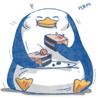🍰 46b2d7f4 ням pingwin, ciasto, deser, jedzenie, kreskówka, słodki, zwierzę telegram sticker