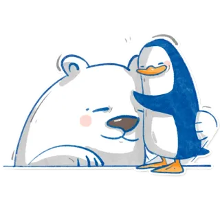 😘 e4408fa8 niedźwiedź polarny, pingwin, przyjaźń, słodki, zwierzę, kreskówka, uścisk telegram sticker