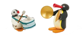 🎺 6f6c0bdb Pingu penguin, kartun, animasi tanah liat, alat musik, drum, cymbal, hiburan, animasi telegram sticker