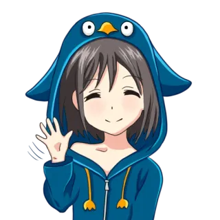 👋 611c9082 Anime, Gadis, Pinguin, Hoodie, Kartun, Lucu, Ramah telegram sticker