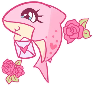 💌 31ab289a Tiburón, Rosa, Rosa, Amor, Kawaii, Lindo, Animal, Corazón, San Valentín whatsapp sticker