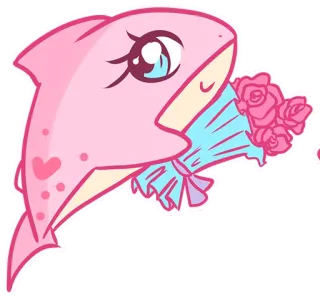 💐 eec84dd9 tiburón, kawaii, lindo, rosa, san valentín, ramo, rosas, corazón whatsapp sticker