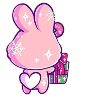 🎁 09163133 coniglio rosa, fiocco di neve, natale, regalo, carino, cuore telegram sticker