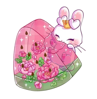 🌹 664d97c9 kawaii, carino, coniglio, peonia, rosa, acquerello, scintillio, coniglietto telegram sticker
