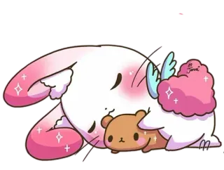 😴 7a418841 cartone animato, carino, kawaii, coniglio, orsacchiotto, ali d'angelo, rosa, bianco telegram sticker