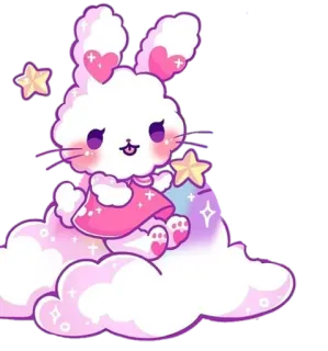 ☁️ eec9df94 carino, coniglio, kawaii, nuvola, stelle, cartone animato, adesivo, rosa telegram sticker