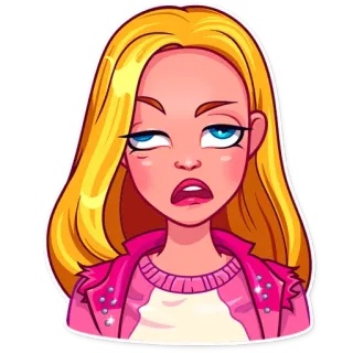 🥴 14b6c222 femme, dessin animé, blonde, expression, autocollant, fille whatsapp sticker