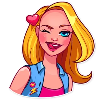😜 1d072069 dessin animé, femme, clin d'oeil, blonde, langue, cœur whatsapp sticker