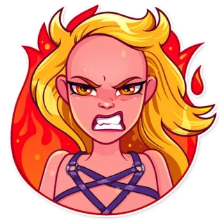 🔥 8c0bad4e femme, en colère, blonde, dessin animé, flammes, autocollant whatsapp sticker