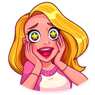 🤩 9abd6cd5 femme, dessin animé, sticker, blonde, excitée, joyeuse, yeux brillants whatsapp sticker