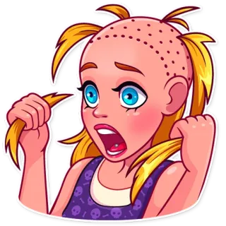 😱 e4c81982 choqué, chute de cheveux, chauve, émotionnel, dessin animé, autocollant, femme whatsapp sticker