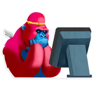 🤔 3e336900 ゴリラ, コンピューター, 漫画, 類人猿, 考えている, 翼のある telegram sticker