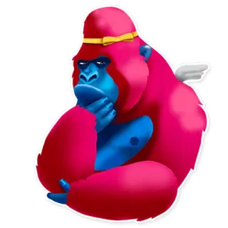 🤔 a1cd9e16 ゴリラ, 類人猿, 考えている, 漫画, 動物, イラスト, ステッカー, ピンク, 青 telegram sticker