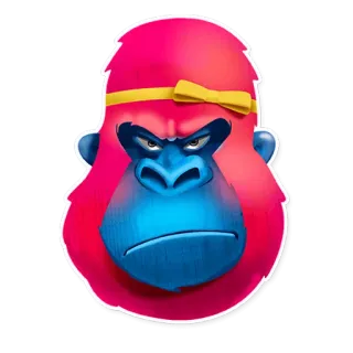 😠 c65a1639 ゴリラ, 猿, 動物, 漫画, ピンク, ヘッドバンド, 真剣, 顔 telegram sticker