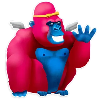 👋 d6c9f649 ゴリラ, 漫画, 類人猿, 動物, 翼, ピンク, 青 telegram sticker