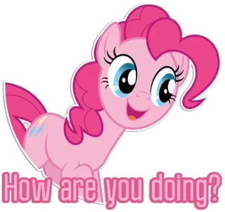 😍 3360dcf8 Pinkie Pie My Little Pony How are you doing? poni, dibujos animados, amistad, rosa, saludo, pregunta whatsapp sticker