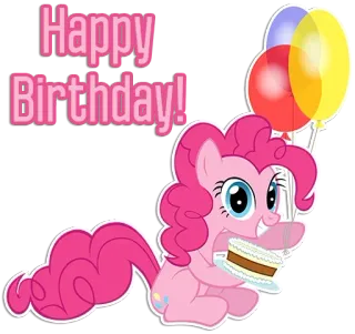 🤪 79b2da50 Pinkie Pie My Little Pony Happy Birthday! cumpleaños, fiesta, celebración, poni, dibujos animados, feliz, tarta, globos whatsapp sticker