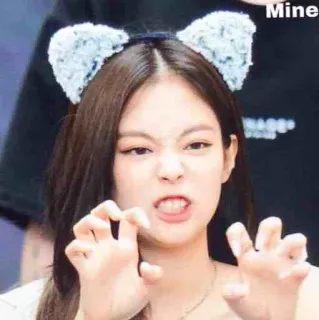 😾 3a0ddcd2 Mine кошачьи уши, женщина, гримасничает, смешной, выражение telegram sticker