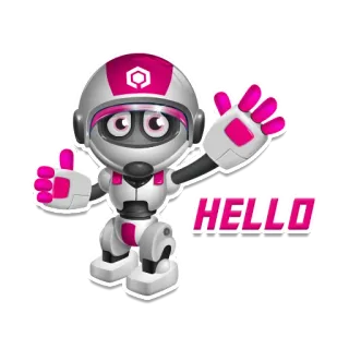 👋 23fd229a HELLO 로봇, 안녕하세요, 인사, 만화, 흰색, 분홍색 telegram sticker