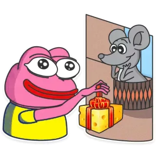 🎁 2cbbd827 개구리, 쥐, 치즈, 선물, 만화, 동물, 선물, 귀여운 telegram sticker