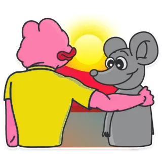 👬 5c4d4abe 만화, 우정, 쥐, 만화 캐릭터, 일몰, 포옹 telegram sticker