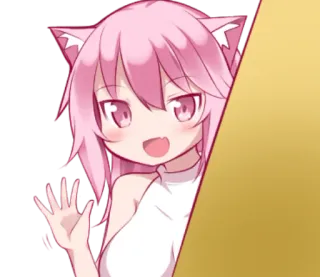 😁 5a2e8fa0 动漫, 猫娘, 粉色头发, 挥手, 可爱, 漫画 telegram sticker