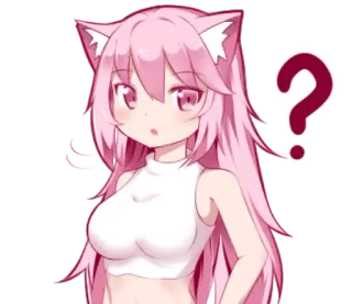 🤔 e2256c75 动漫, 猫娘, 问号, 粉色头发, 角色, 贴纸 telegram sticker