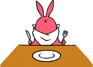 😀 03f4e0ab うさぎ, 食事, テーブル, ナイフ, フォーク, 食べ物 telegram sticker