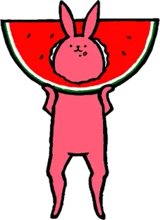 😙 7561914c うさぎ, スイカ, かわいい, 動物, フルーツ, ステッカー, バニー telegram sticker