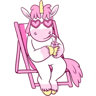 😙 b6ad884c единорог, пляжный стул, лето, милый, розовый, животное, мультфильм whatsapp sticker