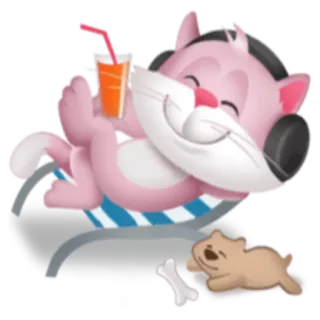 🍹 4587b35e кот, мультфильм, расслабляющий, напиток, лето, собака, кость telegram sticker