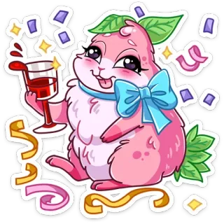 🎉 2d31e5ac binatang, lucu, kartun, merah muda, perayaan, pesta, hamster, anggur, konfeti whatsapp sticker