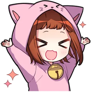 😆 11bd987c cô gái anime, áo hoodie mèo, dễ thương, kawaii, lấp lánh, chibi telegram sticker