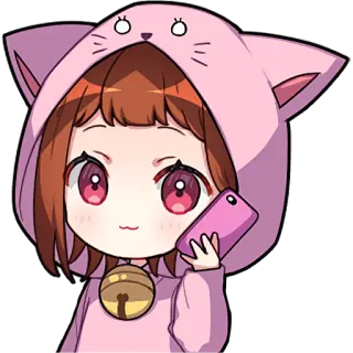 🤳 14e644ce Anime, Cô gái, Mèo, Dễ thương, Chibi, Áo hoodie, Hồng, Điện thoại telegram sticker