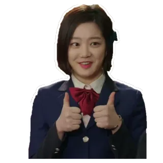 👍 a013bc21 pulgar arriba, positivo, chica, uniforme escolar, aprobación whatsapp sticker