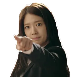 👉 a7b197cb mujer, señalando, traje, coreano, serio, retrato, persona whatsapp sticker