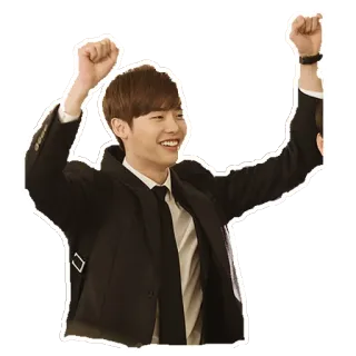 ✊️ c4225cc5 hombre, traje, sonrisa, feliz, animando, emocionado, celebración whatsapp sticker