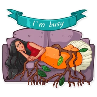 😴 2d2e9ba4 I'm busy 바쁜, 여자, 소파, 게으른, 휴식, 피곤한 telegram sticker