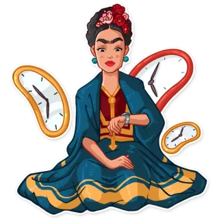 ⏰ 4717ec08 Frida Kahlo 프리다 칼로, 예술가, 시계, 초현실주의, 여성, 초상화, 그림 telegram sticker