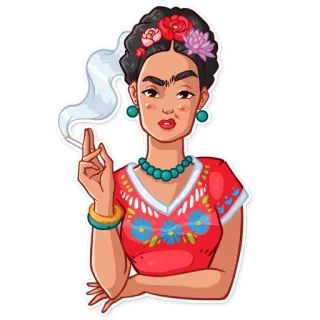 😕 98ba1fe2 Frida Kahlo 프리다 칼로, 화가, 초상화, 담배, 꽃 telegram sticker