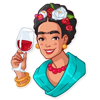 🍷 f8d04a77 Frida Kahlo 프리다 칼로, 화가, 초상화, 여자, 와인 잔, 일러스트 telegram sticker