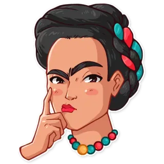 🤔 ff05b494 Frida Kahlo 프리다 칼로, 화가, 초상화, 여성, 멕시코, 표현, 사색적인 telegram sticker